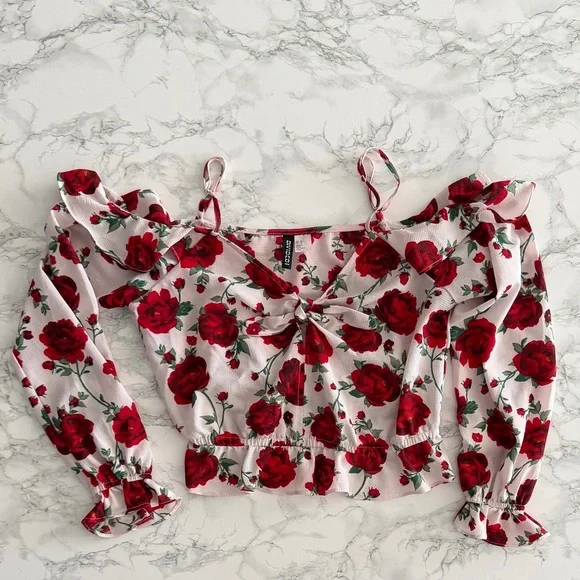 H&M Floral Ruffle Sleeve Top - Picture 1 of 3